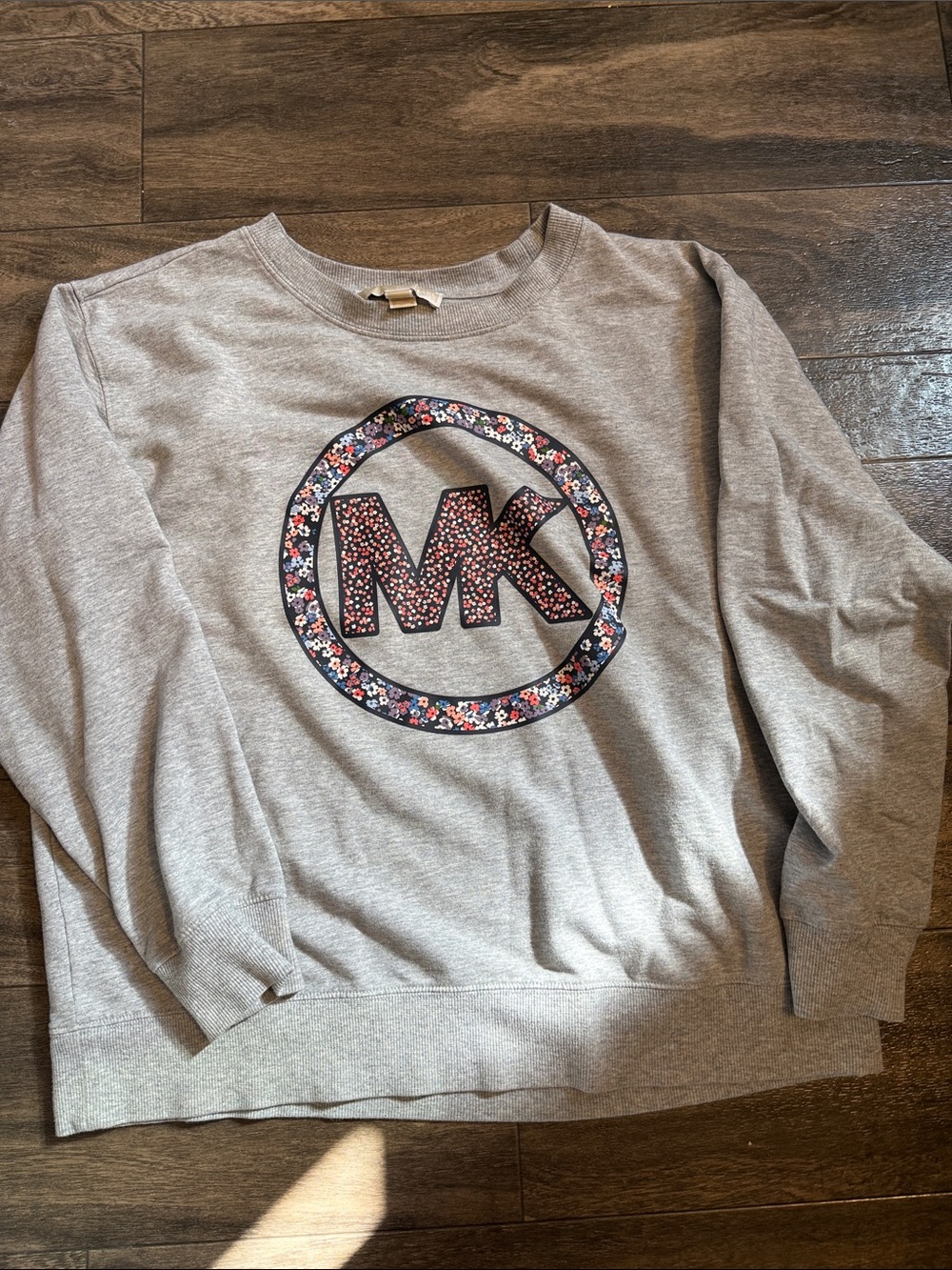 Michael Kors Gray Crewneck Sweatshirt with Floral MK Emblem
